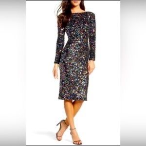 Dress The Population Black Confetti Emery Midi Dress